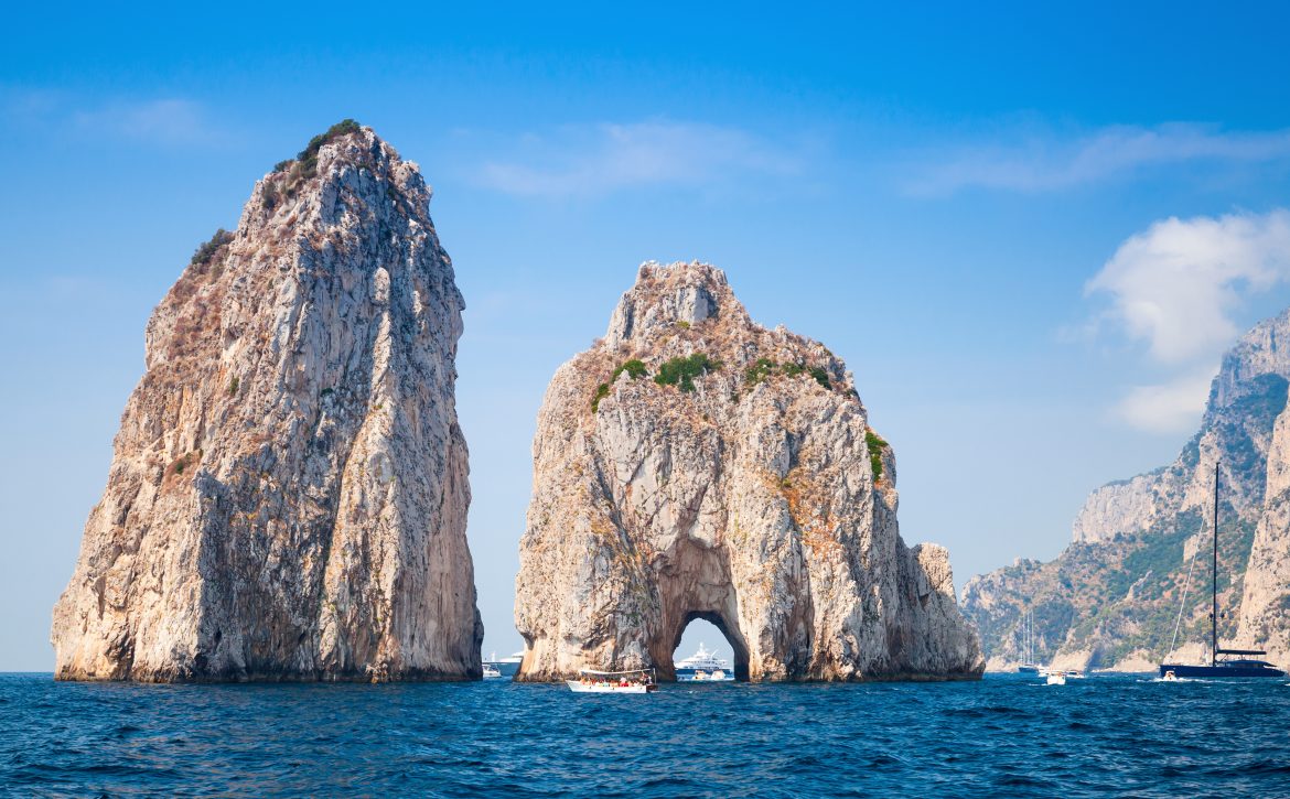 Capri island, famous Faraglioni rocks, landscape