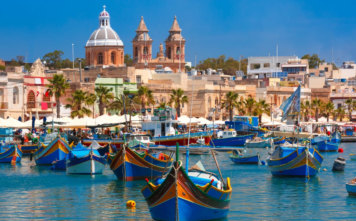 Taditional eyed boats Luzzu in Marsaxlokk, Malta