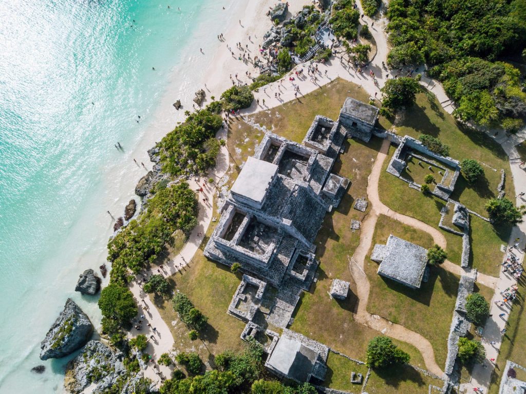 Tulum Maya archaeological park seen from above
